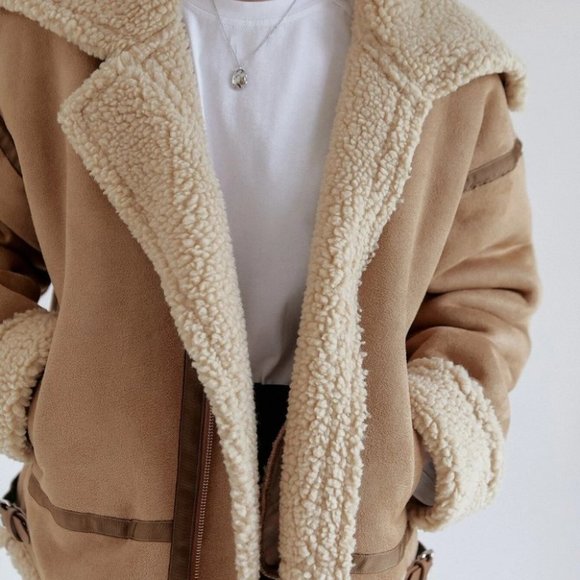 khaki zip up teddy lined coat casual streetwear fall winter - Picture 8 of 8